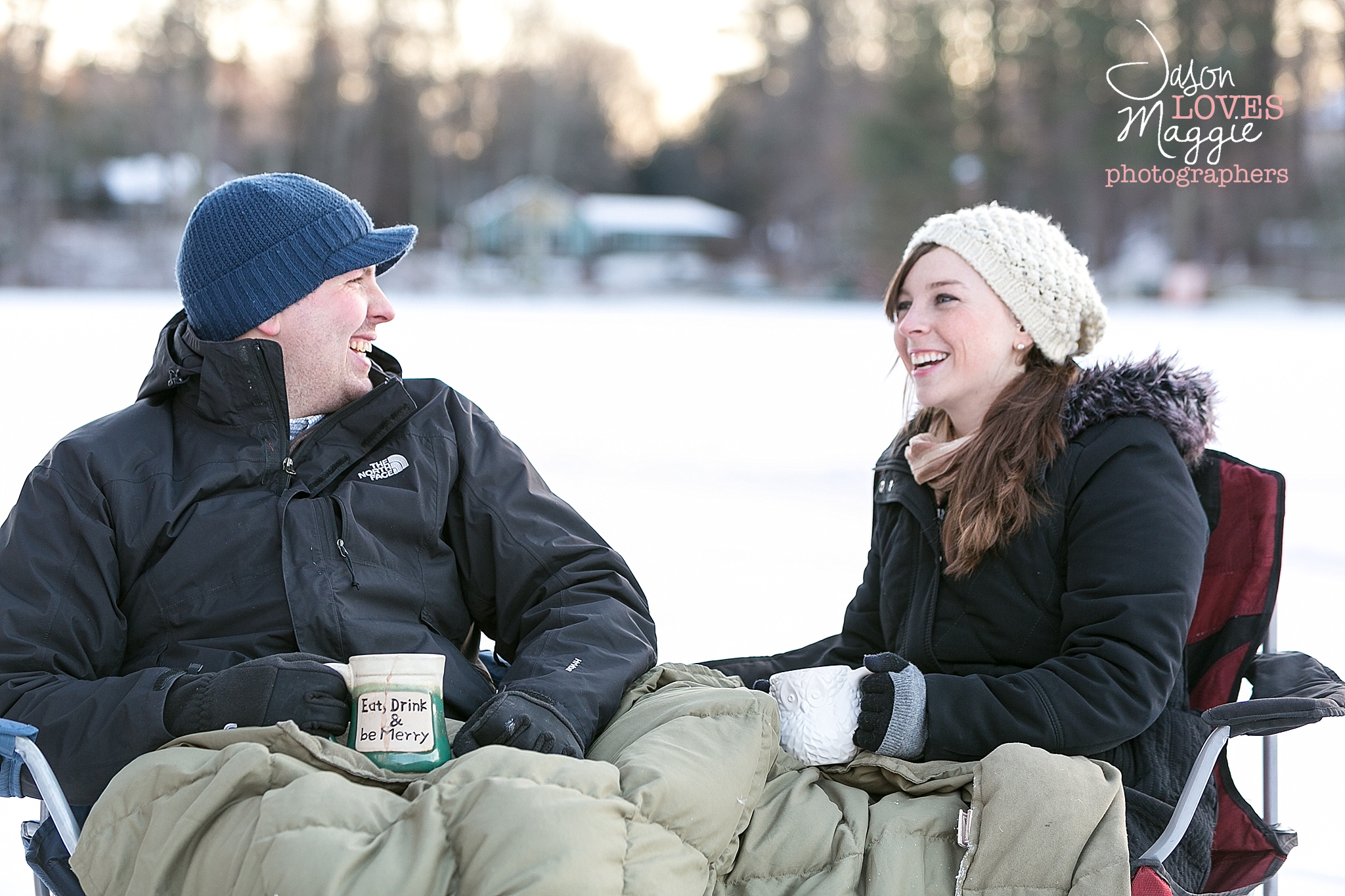 campfire, frozen lake, winter engagement, playful, wedding